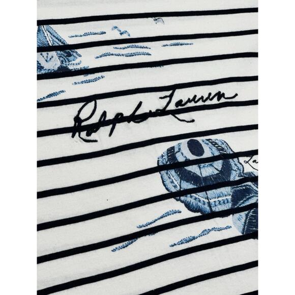 Lauren Ralph Lauren Womens Medium Top Shirt Nautical Stripe Beach Cotton Modal - Picture 3 of 7